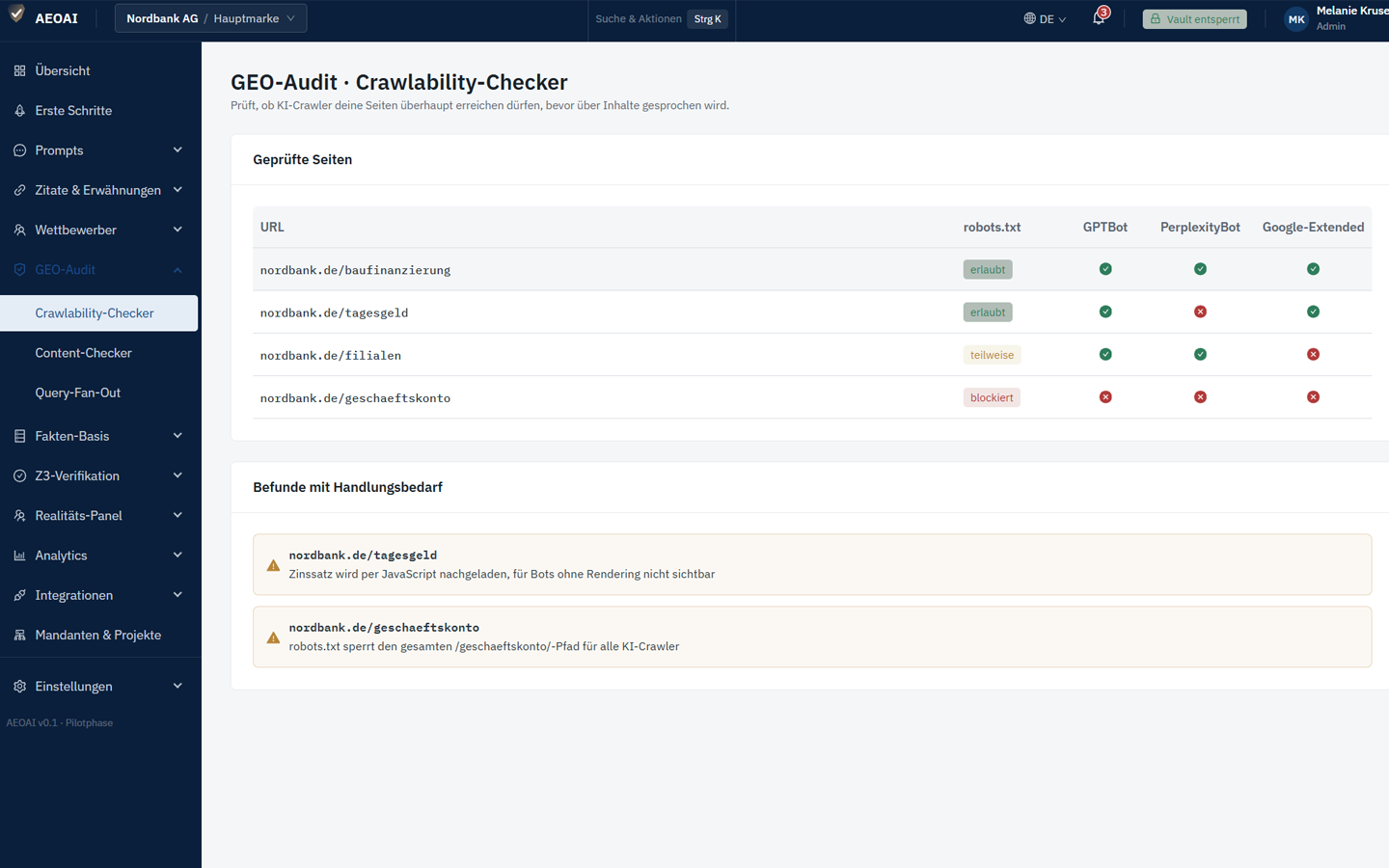 AEOAI GEO-Audit: Crawlability-Checker für KI-Bot-Zugriff