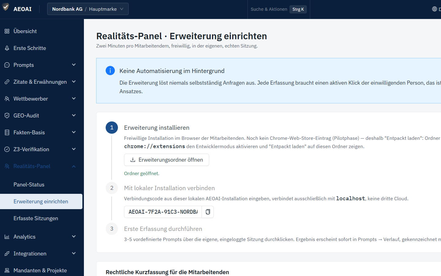 AEOAI Realitäts-Panel: Browser-Erweiterung in drei Schritten einrichten